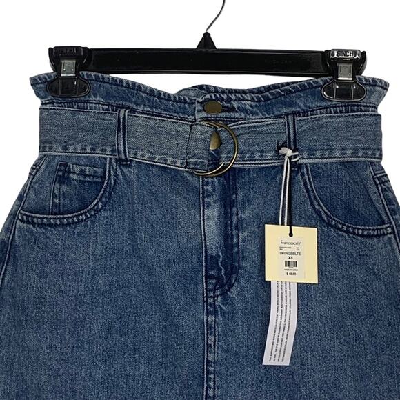 Francesca’s NWT Mini Paper Bag Skirt Size XS Blue Jeans 5 working pocket - Picture 2 of 7